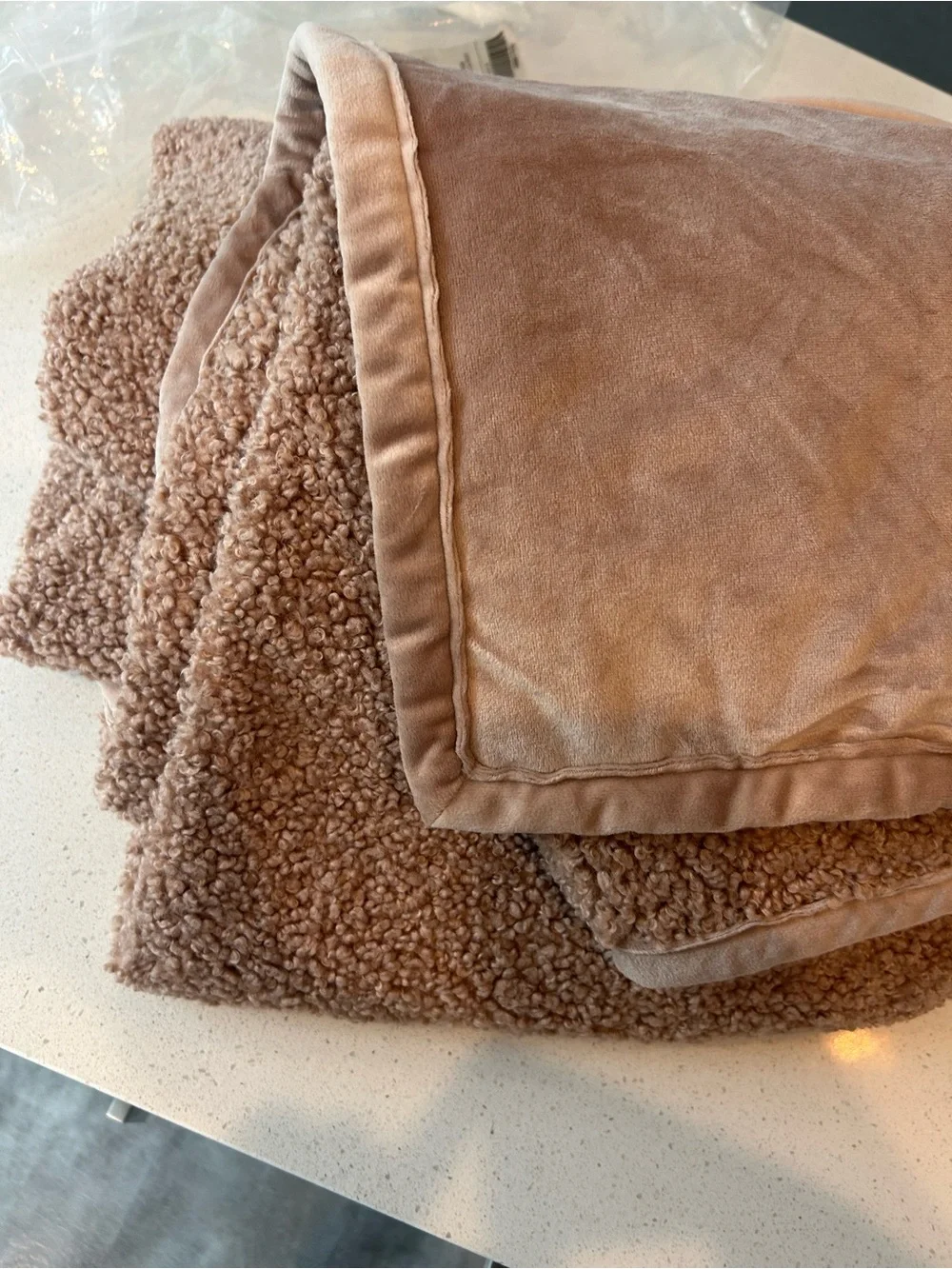 Pottery Barn Cozy Teddy Faux Fur Throw Blanket Rosebud 60” x 80” NWOT